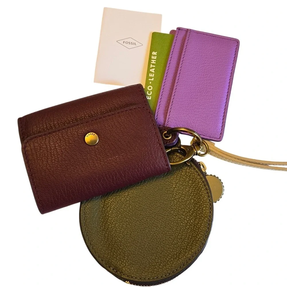 Fossil Leather Wristlet Wallet Coin Purse Card Holder Set NWT